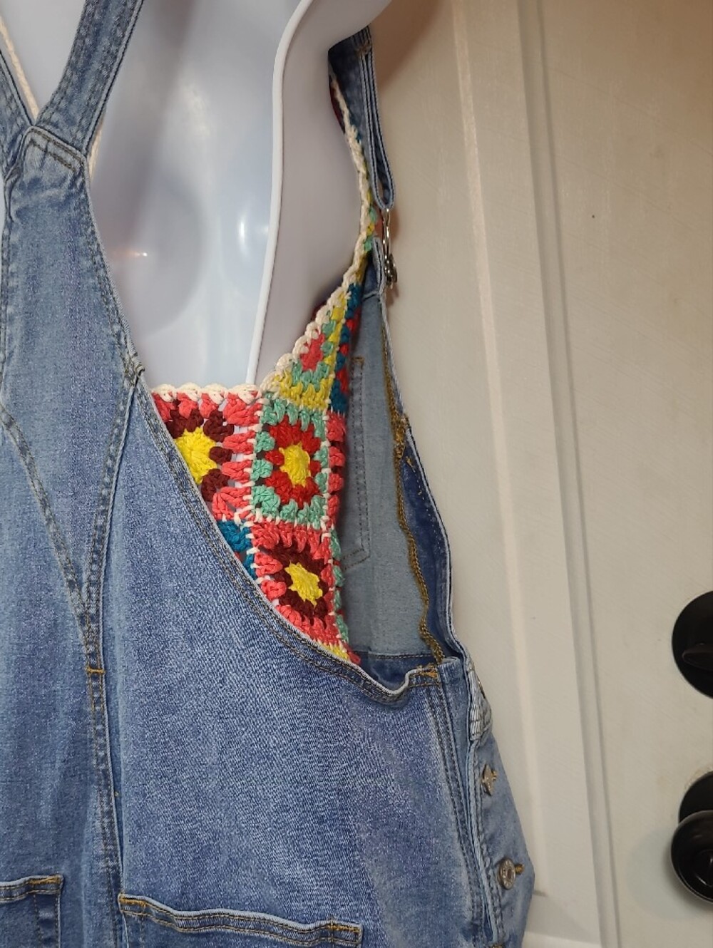 Women's Light Blue Denim Jeans Overalls with Adjustable Straps - Picture 4 of 15